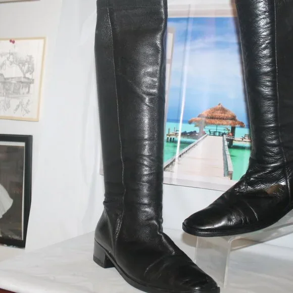 $498 Cole Haan Made in Italy Stretch Leather Tall Knee High Boots Sz 8 - Picture 3 of 13